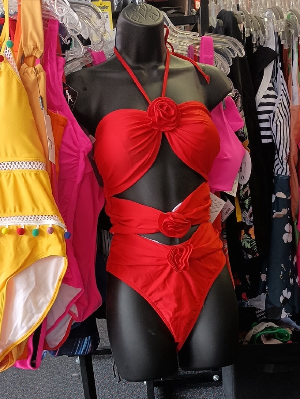 Red Cutout Floral Detail One-Piece Swimsuit